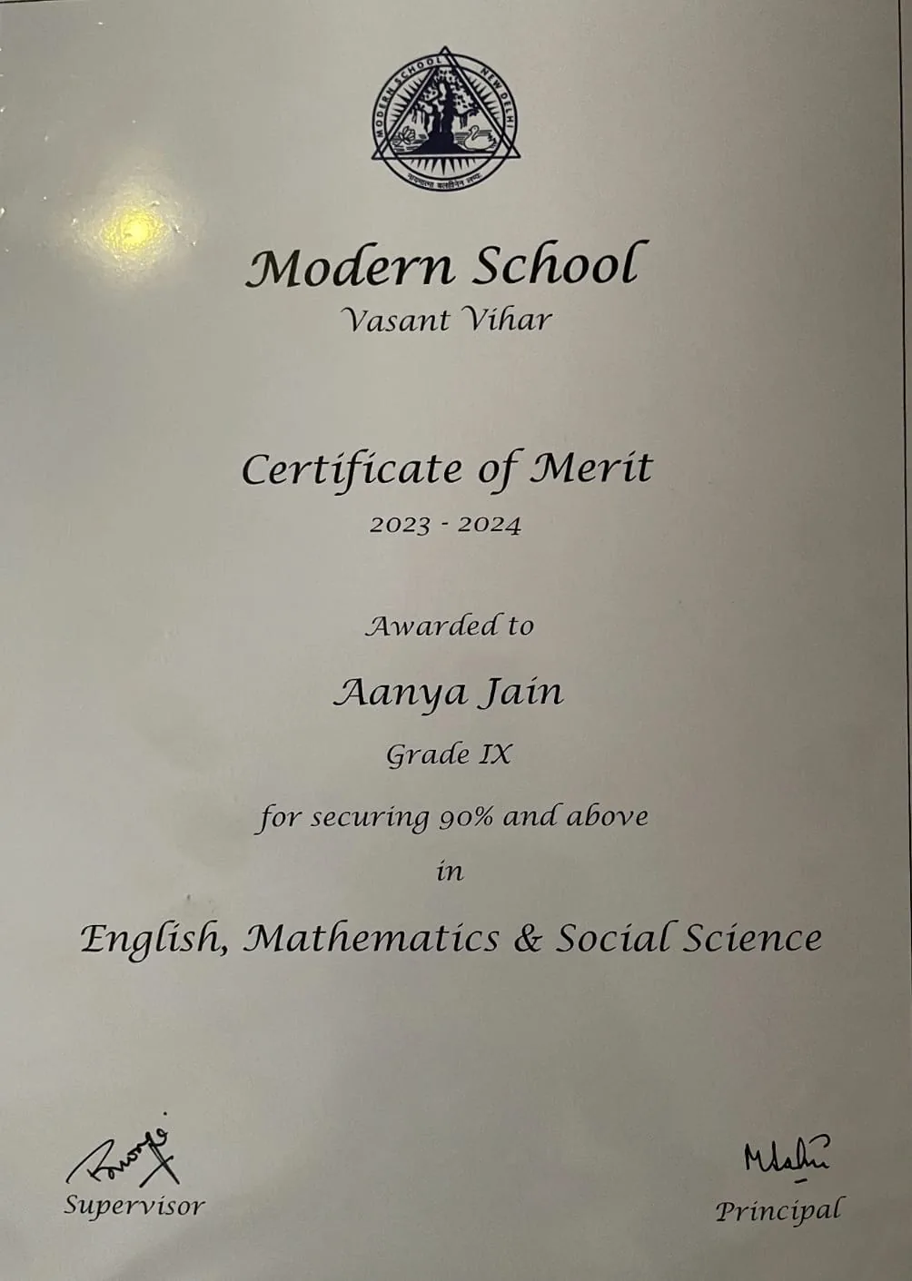 Grade IX academic certificate
