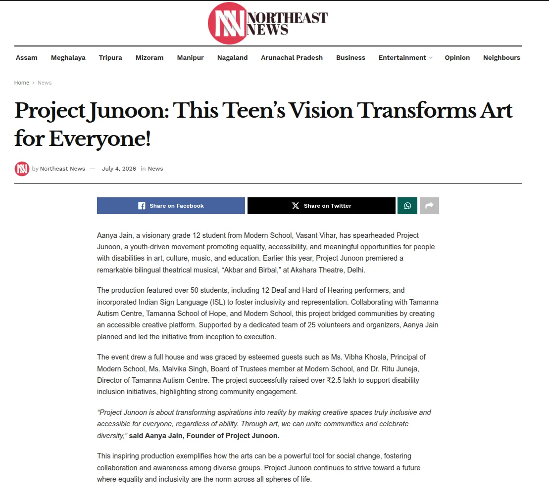 Northeast News article on Project Junoon
