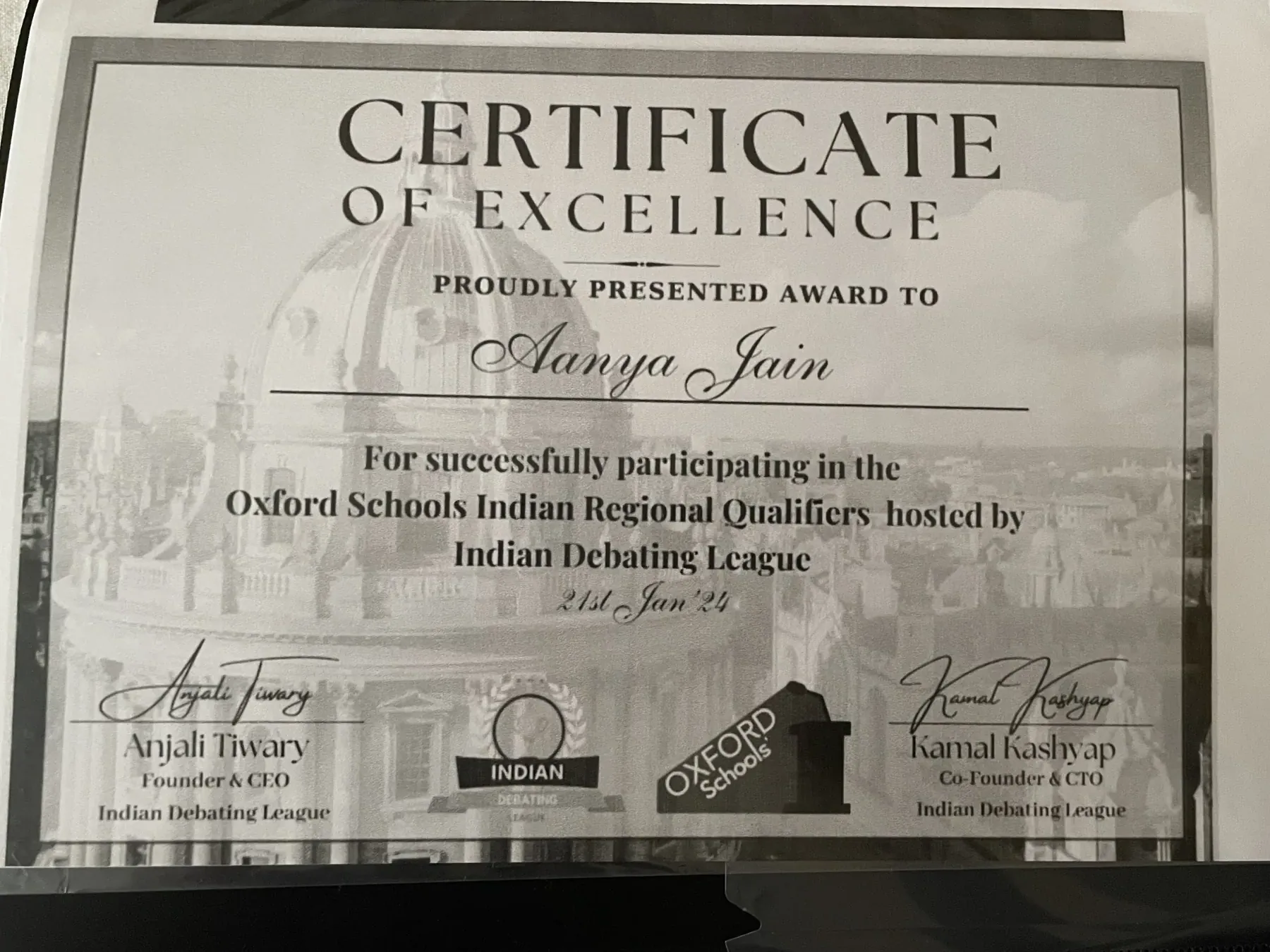 Oxford Schools IDL certificate
